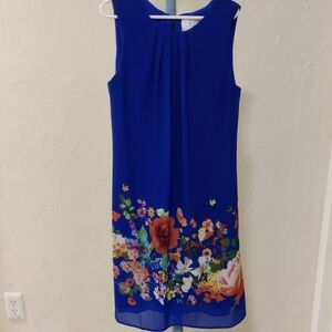 Blush By Us Angels Girl's Royal Blue Floral Midi Dress Chiffon Lined Size 12